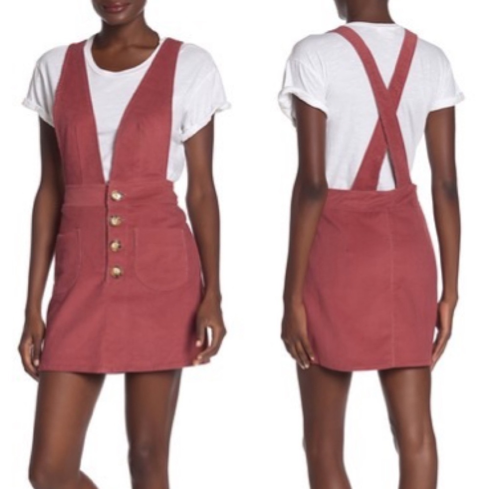 Corduroy Button Front Mini Dress, Vintage Rose